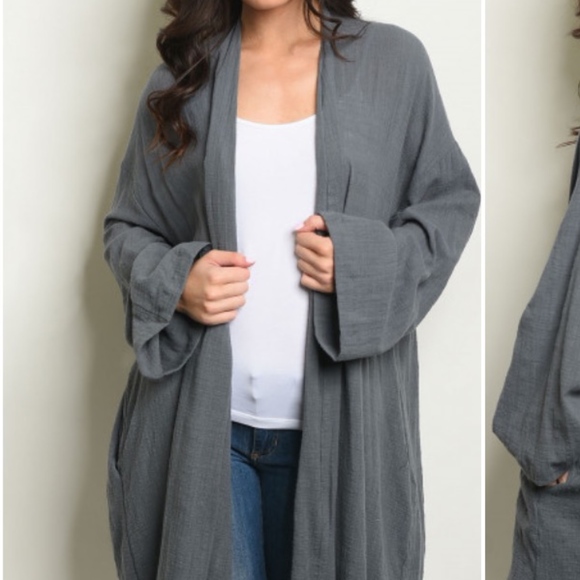 Charcoal kimono style Boho Cardigan - Picture 2 of 7